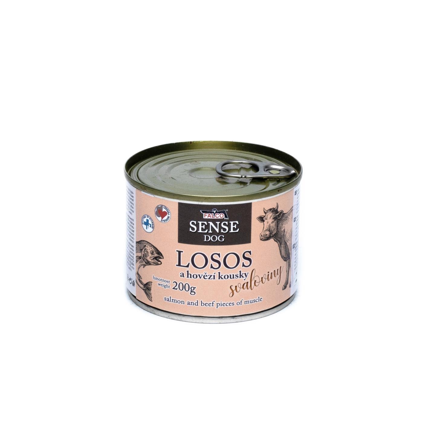 FALCO SENSE DOG konzerva losos a hovězí pro psy 200g